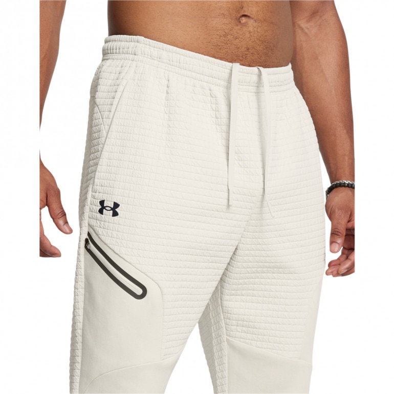 Męskie spodnie dresowe joggery Under Armour UA Unstoppable Fleece Grid - białe